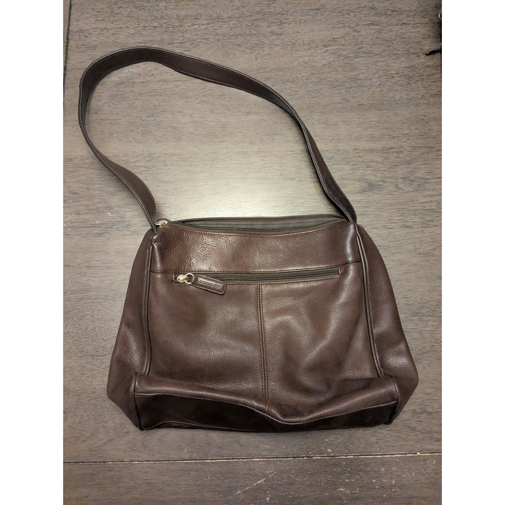 Dockers Brown Genuine Leather Shoulder Bag Multi Pocket Organizer Handbag